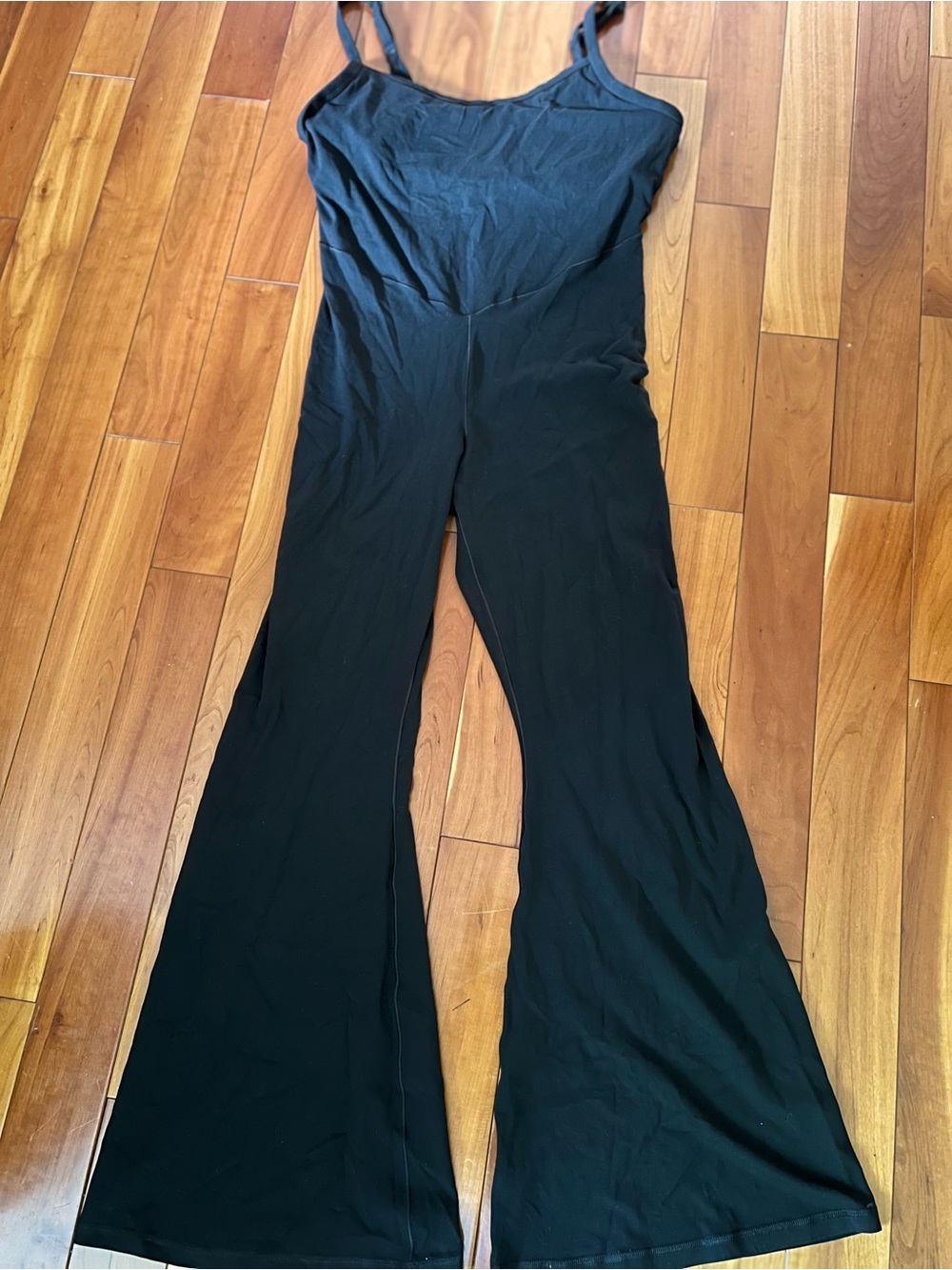 Aerie ae Black Scoop Neck Jumpsuit Sleek Flared Leg wide xl sporty athleisure co - Picture 3 of 8